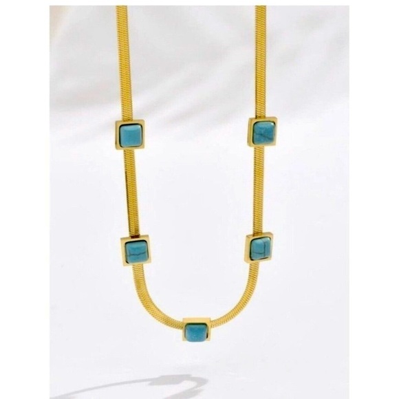 Gold Plated turquoise Herringbone necklace Snake Womens Jewelry Fishbone - Picture 9 of 12
